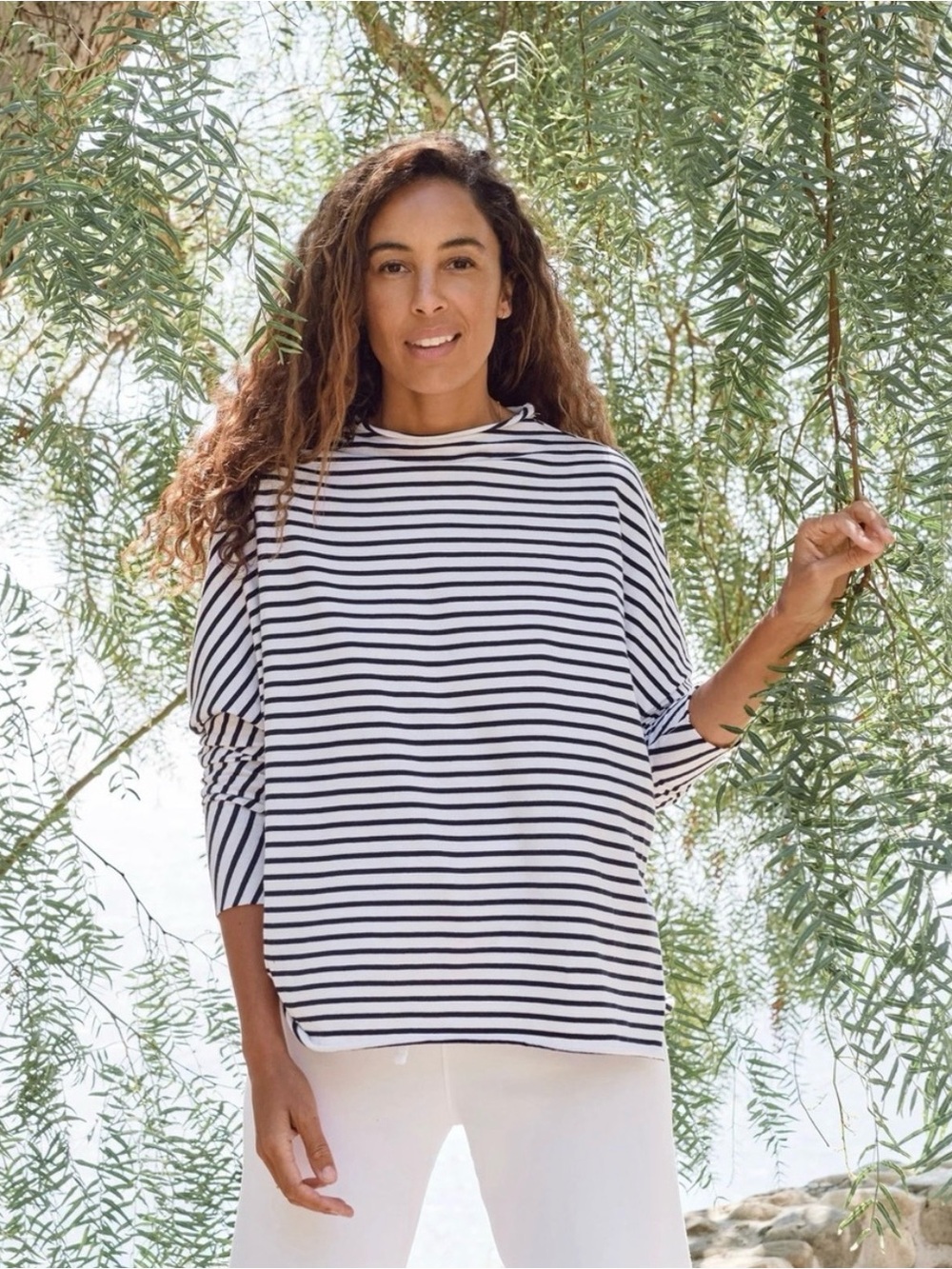 Frank & Eileen Women's Black & White Striped Boatneck Top